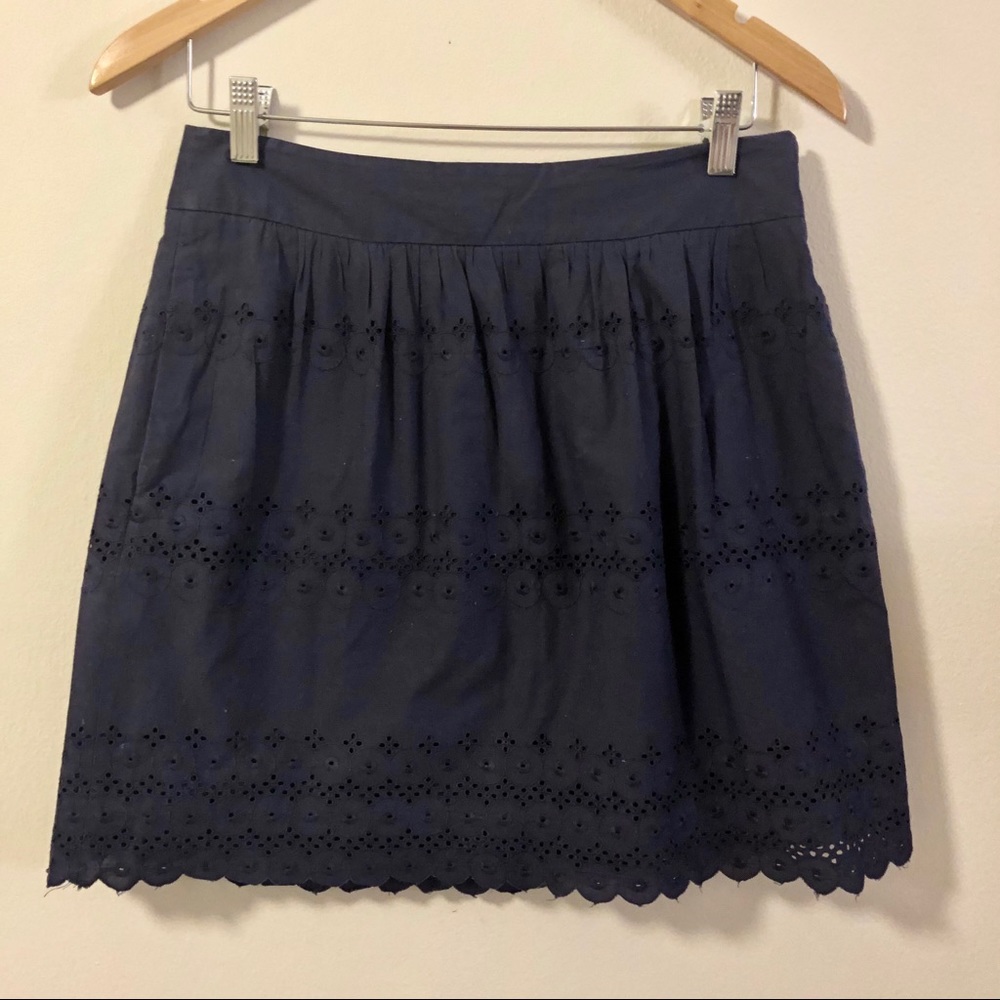 Navy Scalloped Eyelet LOFT High-Waisted Skirt